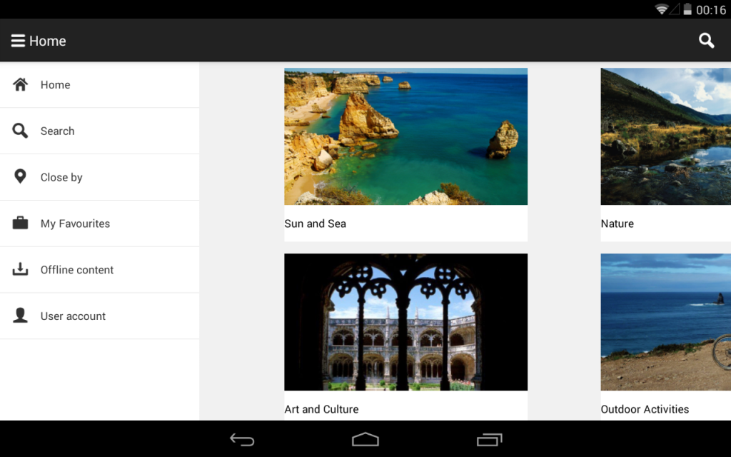 Interface de l'appli Visit Portugal Travel Guide