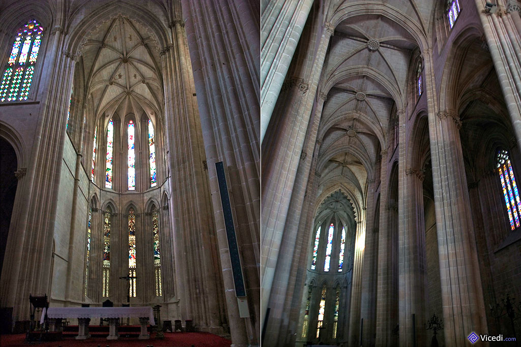 Chœur et nef centrale de l'église. La nef fait 30m de hauteur.