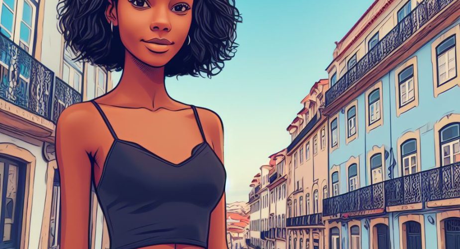 Brésilienne dans une rue de ville portugaise